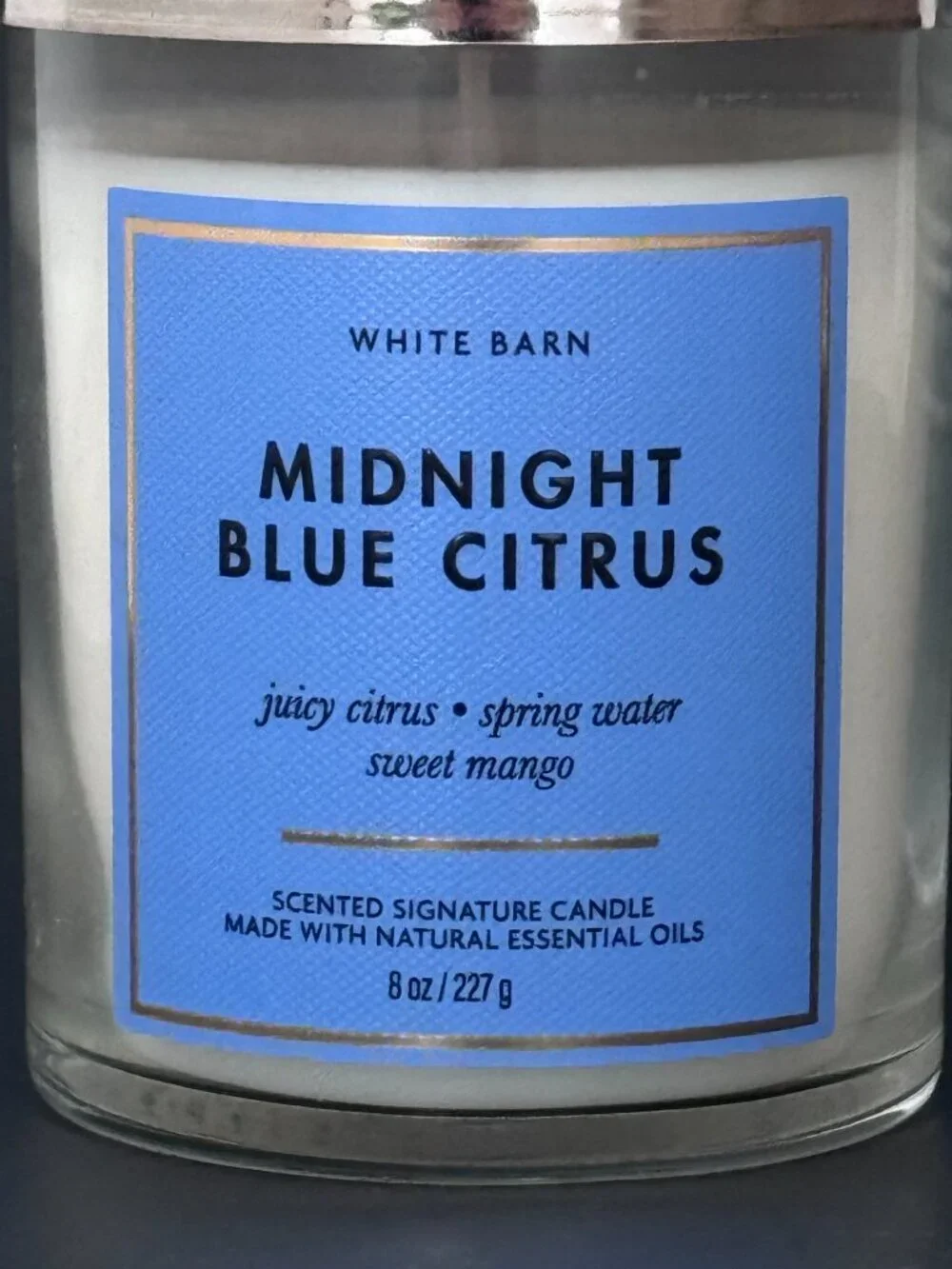 BBW Midnight Blue Citrus White Barn Bath & Body Works Single Wick Candle